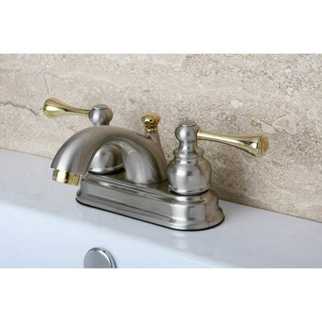 Vintage KB3609BL Two-Handle 3-Hole Deck Mount 4" Centerset Bathroom Faucet with Plastic Pop-Up, Brushed Nickel/Polished Brass