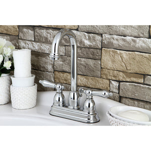 Restoration KB3611AL Two-Handle 3-Hole Deck Mount 4" Centerset Bathroom Faucet with Plastic Pop-Up, Polished Chrome