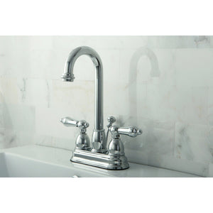 Restoration KB3611AL Two-Handle 3-Hole Deck Mount 4" Centerset Bathroom Faucet with Plastic Pop-Up, Polished Chrome