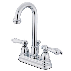 Restoration KB3611AL Two-Handle 3-Hole Deck Mount 4" Centerset Bathroom Faucet with Plastic Pop-Up, Polished Chrome