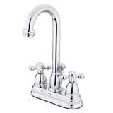 Restoration KB3611AX Two-Handle 3-Hole Deck Mount 4" Centerset Bathroom Faucet with Plastic Pop-Up, Polished Chrome