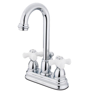 Restoration KB3611PX Two-Handle 3-Hole Deck Mount 4" Centerset Bathroom Faucet with Plastic Pop-Up, Polished Chrome