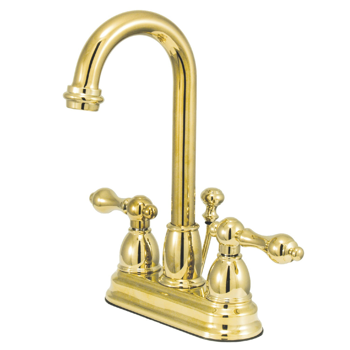 Restoration KB3612AL Two-Handle 3-Hole Deck Mount 4" Centerset Bathroom Faucet with Plastic Pop-Up, Polished Brass