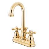 Restoration KB3612AX Two-Handle 3-Hole Deck Mount 4" Centerset Bathroom Faucet with Plastic Pop-Up, Polished Brass