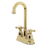 KB3612BX Two-Handle 3-Hole Deck Mount 4" Centerset Bathroom Faucet with Plastic Pop-Up, Polished Brass