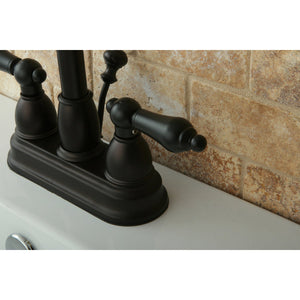 Restoration KB3615AL Two-Handle 3-Hole Deck Mount 4" Centerset Bathroom Faucet with Plastic Pop-Up, Oil Rubbed Bronze