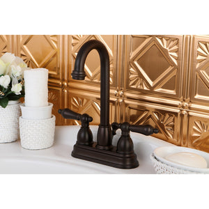 Restoration KB3615AL Two-Handle 3-Hole Deck Mount 4" Centerset Bathroom Faucet with Plastic Pop-Up, Oil Rubbed Bronze