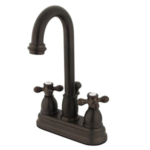 Restoration KB3615AX Two-Handle 3-Hole Deck Mount 4" Centerset Bathroom Faucet with Plastic Pop-Up, Oil Rubbed Bronze