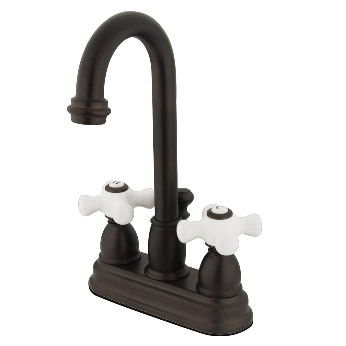 Restoration KB3615PX Two-Handle 3-Hole Deck Mount 4" Centerset Bathroom Faucet with Plastic Pop-Up, Oil Rubbed Bronze