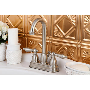 Restoration KB3618AL Two-Handle 3-Hole Deck Mount 4" Centerset Bathroom Faucet with Plastic Pop-Up, Brushed Nickel
