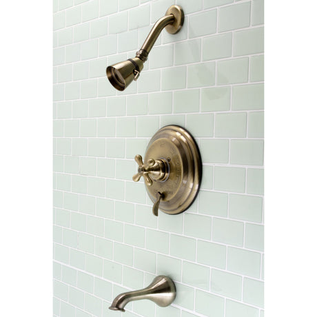 Restoration KB36330AX Single-Handle 3-Hole Wall Mount Tub and Shower Faucet, Antique Brass