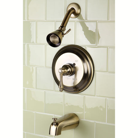 Restoration KB3633AL Single-Handle 3-Hole Wall Mount Tub and Shower Faucet, Antique Brass