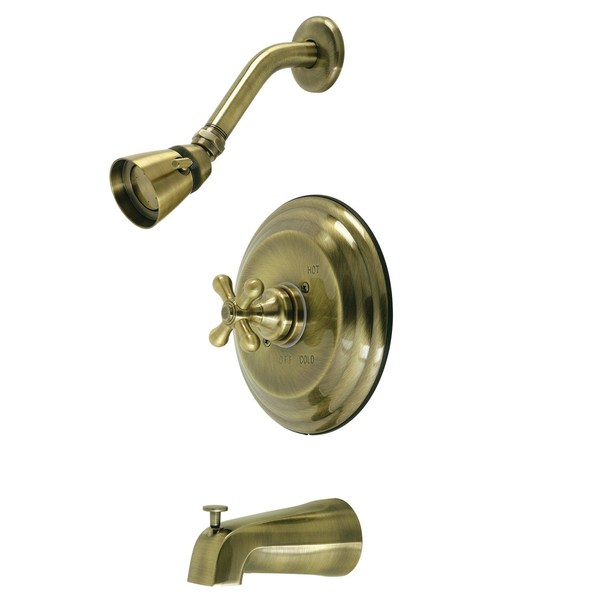 Restoration KB3633AX Single-Handle 3-Hole Wall Mount Tub and Shower Faucet, Antique Brass