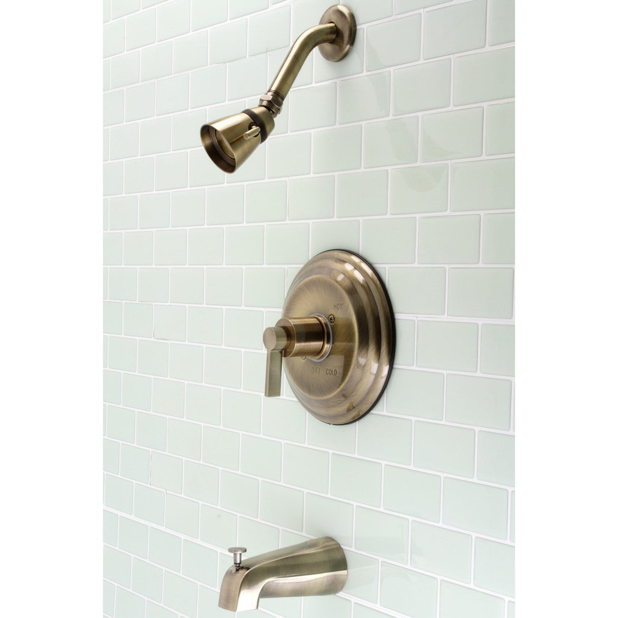 NuvoFusion KB3633NDL Wall Mount Tub and Shower Faucet, Antique Brass
