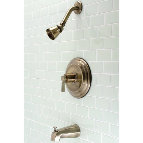 NuvoFusion KB3633NDL Wall Mount Tub and Shower Faucet, Antique Brass