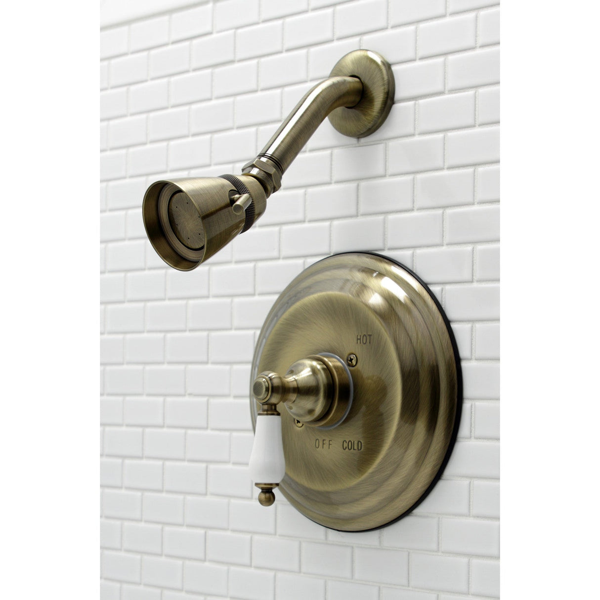 Restoration KB3633PLSO Single-Handle 2-Hole Wall Mount Shower Faucet, Antique Brass