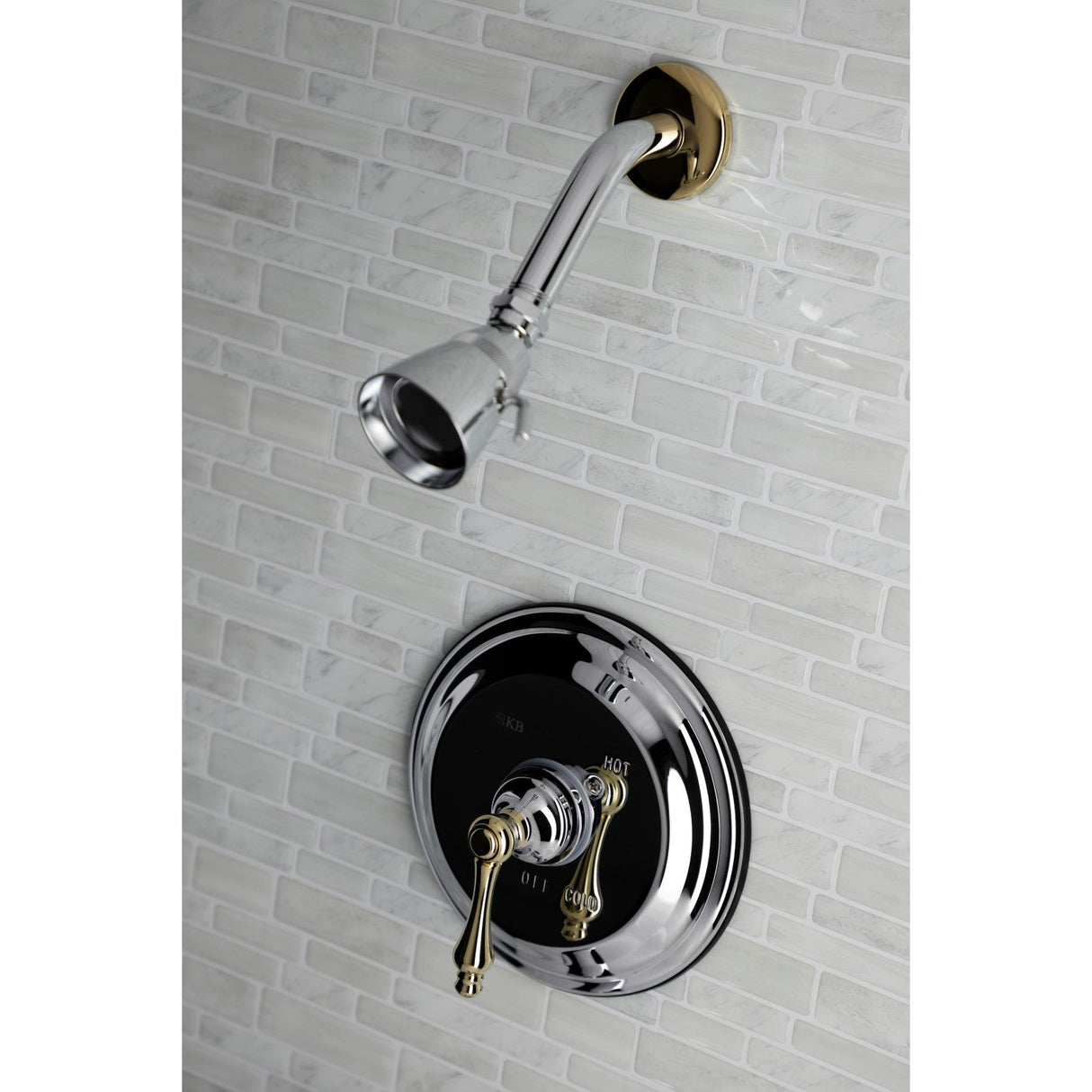 Restoration KB3634ALSO Single-Handle 2-Hole Wall Mount Shower Faucet, Polished Chrome/Polished Brass