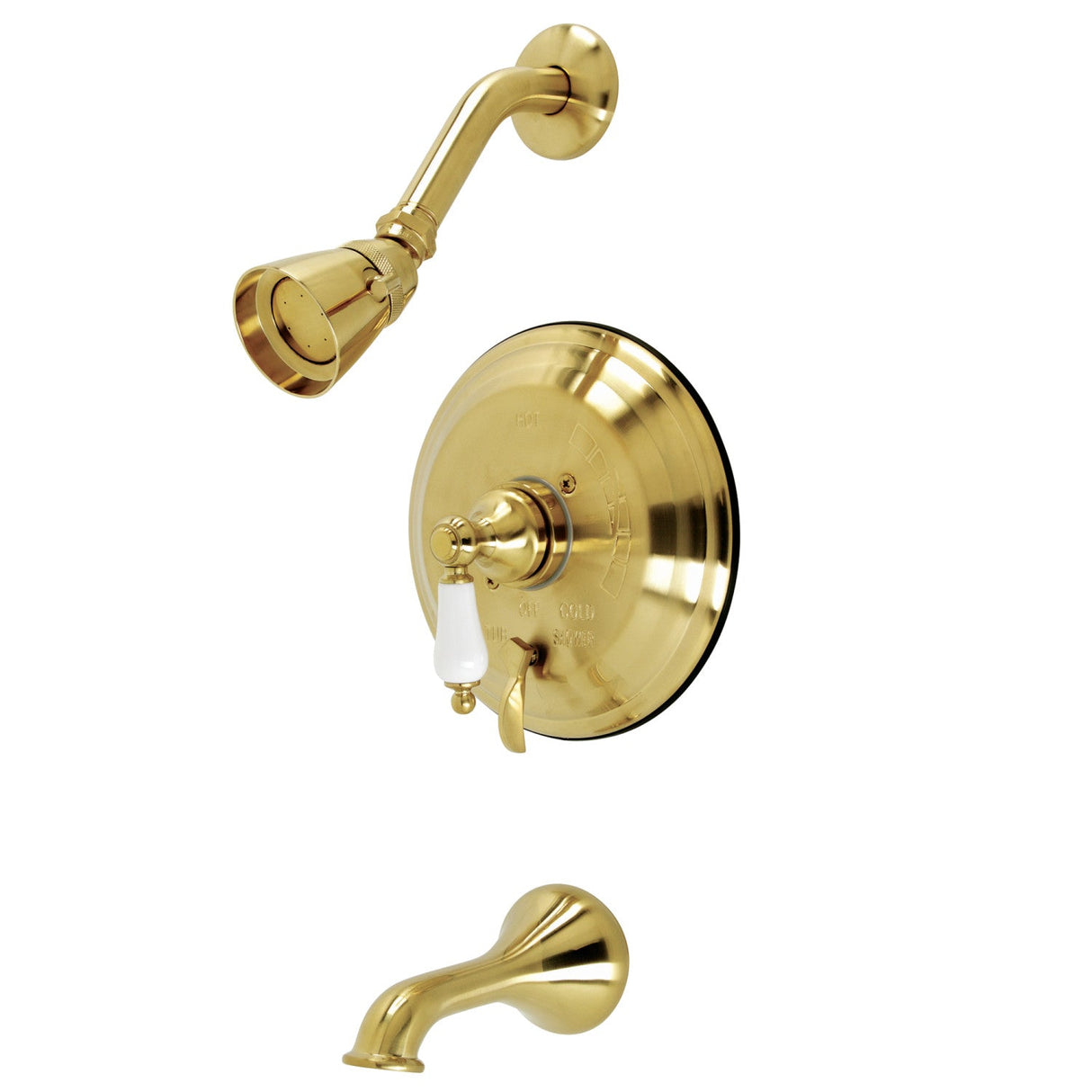 Restoration KB36370PL Single-Handle 3-Hole Wall Mount Tub and Shower Faucet, Brushed Brass