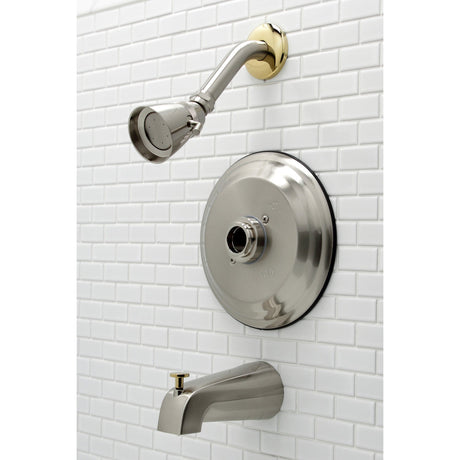 KB3639TLH 3-Hole Wall Mount Tub and Shower Faucet Trim Only without Handle, Brushed Nickel/Polished Brass