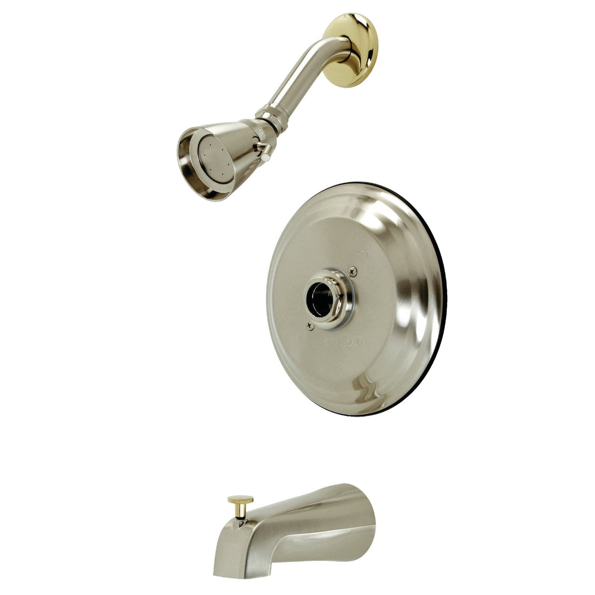 KB3639TLH 3-Hole Wall Mount Tub and Shower Faucet Trim Only without Handle, Brushed Nickel/Polished Brass