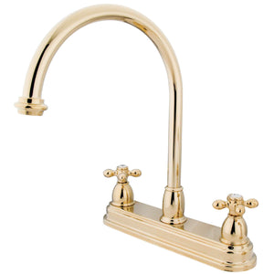 Restoration KB3742AX Two-Handle 3-Hole Deck Mount 8" Centerset Kitchen Faucet, Polished Brass