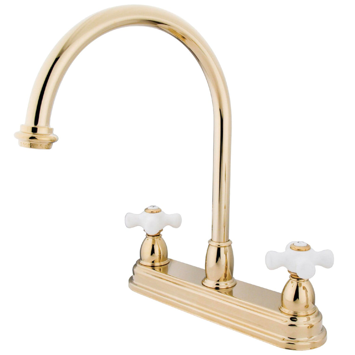 Restoration KB3742PX Two-Handle 3-Hole Deck Mount 8" Centerset Kitchen Faucet, Polished Brass