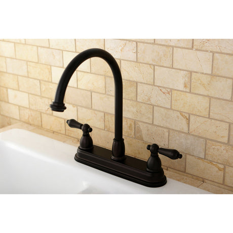 Restoration KB3745AL Two-Handle 3-Hole Deck Mount 8" Centerset Kitchen Faucet, Oil Rubbed Bronze