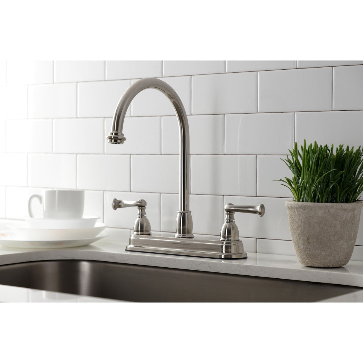 KB3748FL Two-Handle 3-Hole Deck Mount 8" Centerset Kitchen Faucet, Brushed Nickel