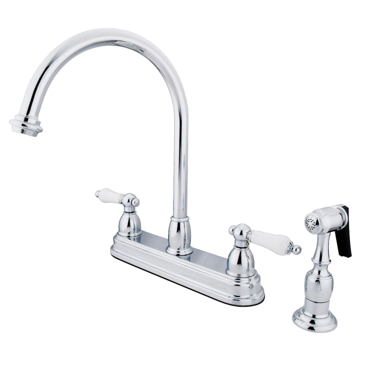 Restoration KB3751PLBS Two-Handle 4-Hole Deck Mount 8" Centerset Kitchen Faucet with Side Sprayer, Polished Chrome