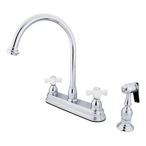 Restoration KB3751PXBS Two-Handle 4-Hole Deck Mount 8" Centerset Kitchen Faucet with Side Sprayer, Polished Chrome