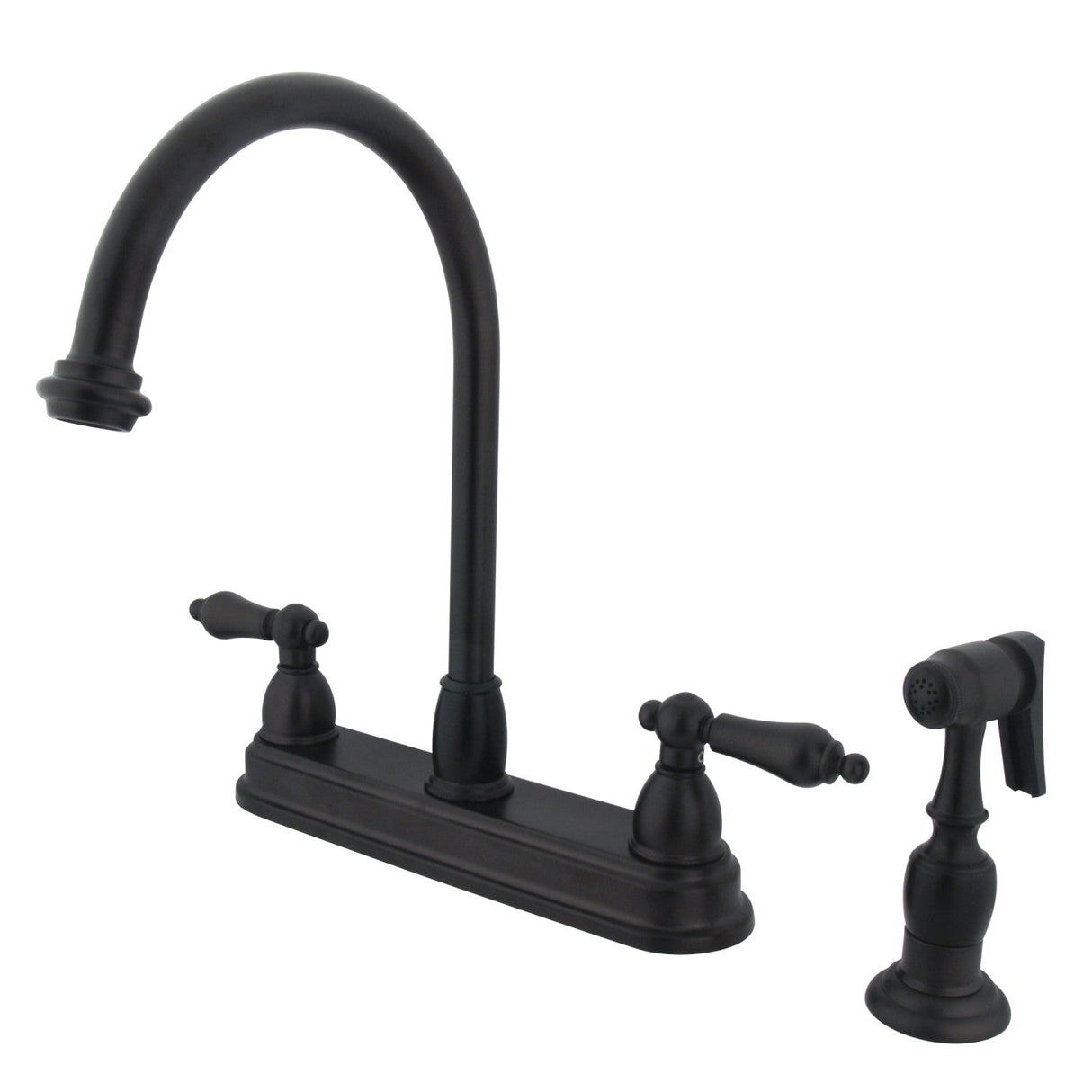 Restoration KB3755ALBS Two-Handle 4-Hole Deck Mount 8" Centerset Kitchen Faucet with Side Sprayer, Oil Rubbed Bronze