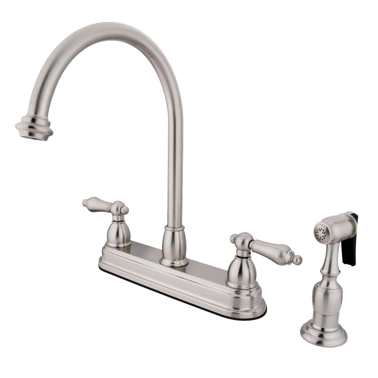 Restoration KB3758ALBS Two-Handle 4-Hole Deck Mount 8" Centerset Kitchen Faucet with Side Sprayer, Brushed Nickel