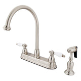 Restoration KB3758PLBS Two-Handle 4-Hole Deck Mount 8" Centerset Kitchen Faucet with Side Sprayer, Brushed Nickel