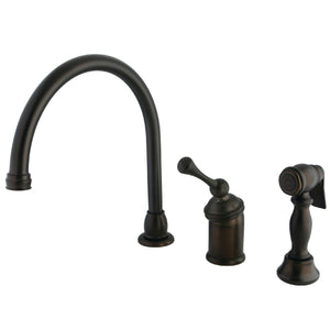 Georgian KB3815BLBS Single-Handle 3-Hole Deck Mount Widespread Kitchen Faucet with Brass Sprayer, Oil Rubbed Bronze