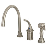 Georgian KB3818GLBS Single-Handle 3-Hole Deck Mount Widespread Kitchen Faucet with Brass Sprayer, Brushed Nickel