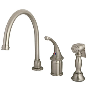 Georgian KB3818GLBS Single-Handle 3-Hole Deck Mount Widespread Kitchen Faucet with Brass Sprayer, Brushed Nickel