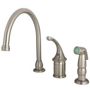 Georgian KB3818GLSP Single-Handle 3-Hole Deck Mount Widespread Kitchen Faucet with Plastic Sprayer, Brushed Nickel
