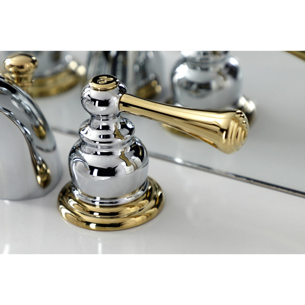 Vintage KB3944BL Two-Handle 3-Hole Deck Mount Mini-Widespread Bathroom Faucet with Plastic Pop-Up, Polished Chrome/Polished Brass