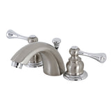 Vintage KB3947BL Two-Handle 3-Hole Deck Mount Mini-Widespread Bathroom Faucet with Plastic Pop-Up, Brushed Nickel/Polished Chrome