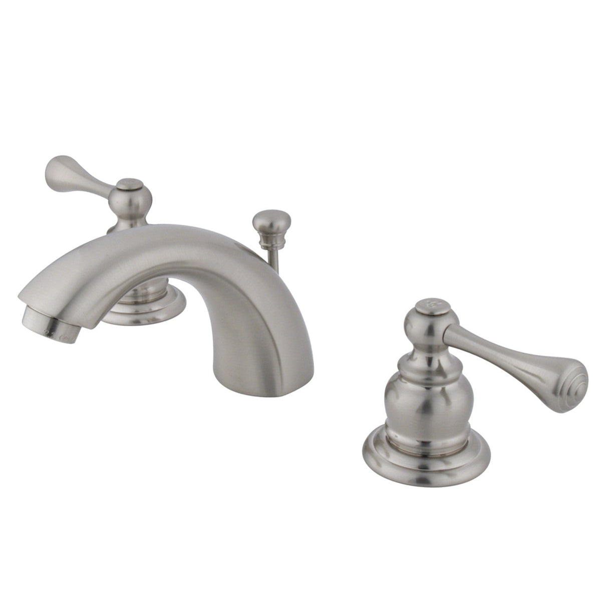 Vintage KB3948BL Two-Handle 3-Hole Deck Mount Mini-Widespread Bathroom Faucet with Plastic Pop-Up, Brushed Nickel