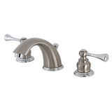 Vintage KB3977BL Two-Handle 3-Hole Deck Mount Widespread Bathroom Faucet with Plastic Pop-Up, Brushed Nickel/Polished Chrome