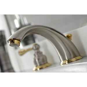 Vintage KB3979BL Two-Handle 3-Hole Deck Mount Widespread Bathroom Faucet with Plastic Pop-Up, Brushed Nickel/Polished Brass