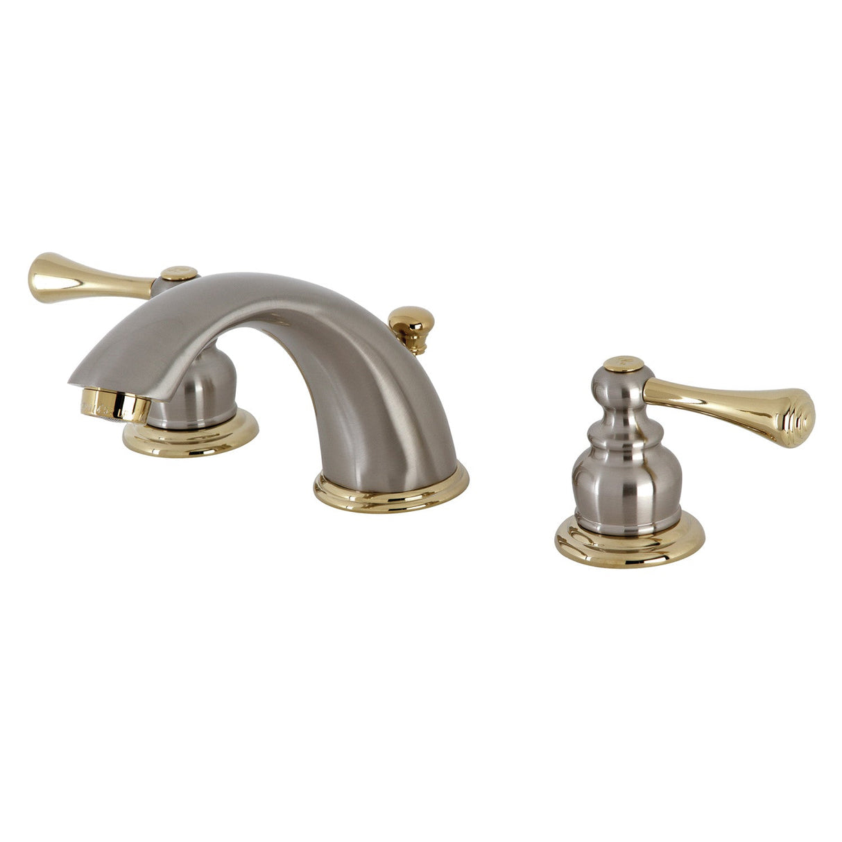 Vintage KB3979BL Two-Handle 3-Hole Deck Mount Widespread Bathroom Faucet with Plastic Pop-Up, Brushed Nickel/Polished Brass