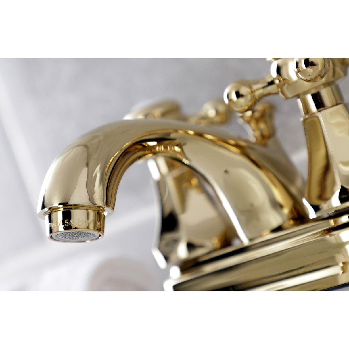 Metropolitan KB4602BX Two-Handle 3-Hole Deck Mount 4" Centerset Bathroom Faucet with Plastic Pop-Up, Polished Brass