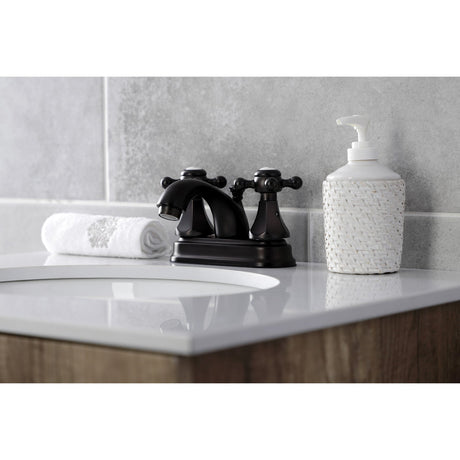 Metropolitan KB4605BX Two-Handle 3-Hole Deck Mount 4" Centerset Bathroom Faucet with Plastic Pop-Up, Oil Rubbed Bronze