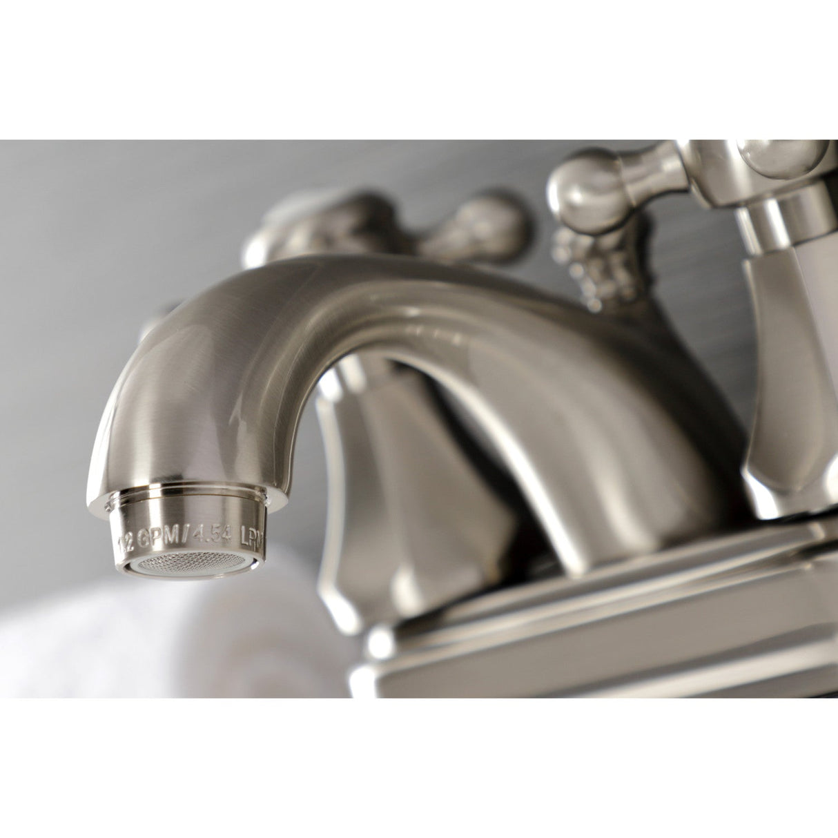 Metropolitan KB4608BX Two-Handle 3-Hole Deck Mount 4" Centerset Bathroom Faucet with Plastic Pop-Up, Brushed Nickel