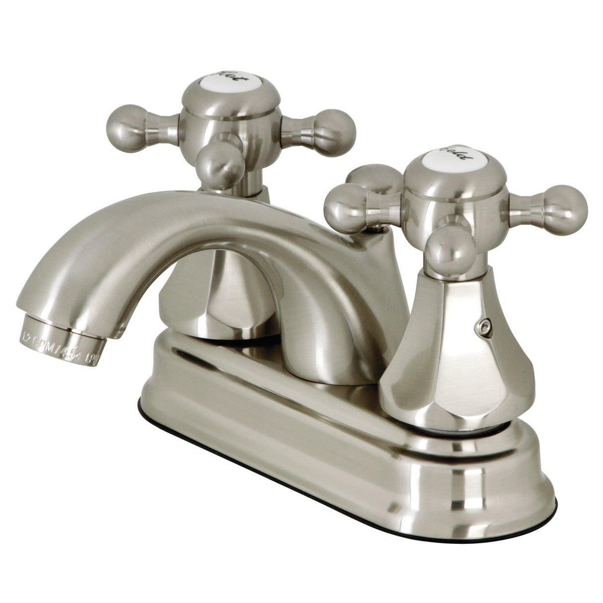 Metropolitan KB4608BX Two-Handle 3-Hole Deck Mount 4" Centerset Bathroom Faucet with Plastic Pop-Up, Brushed Nickel