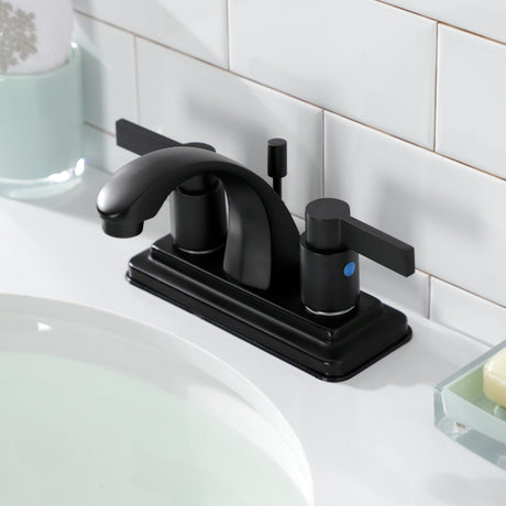 NuvoFusion KB4640NDL Two-Handle 3-Hole Deck Mount 4" Centerset Bathroom Faucet with Plastic Pop-Up, Matte Black