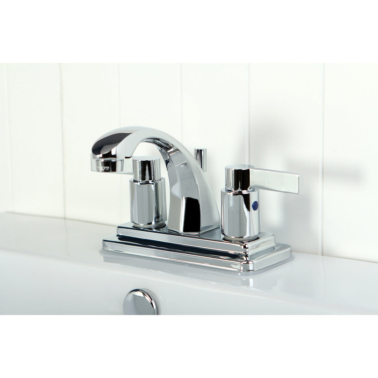 NuvoFusion KB4641NDL Two-Handle 3-Hole Deck Mount 4" Centerset Bathroom Faucet with Plastic Pop-Up, Polished Chrome