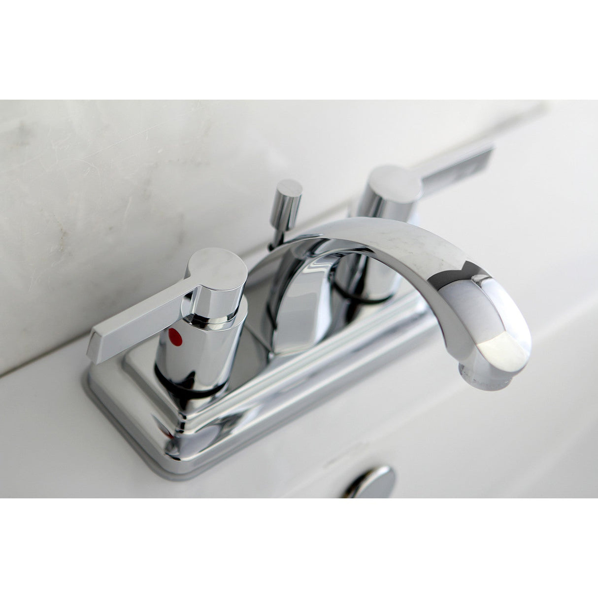 NuvoFusion KB4641NDL Two-Handle 3-Hole Deck Mount 4" Centerset Bathroom Faucet with Plastic Pop-Up, Polished Chrome